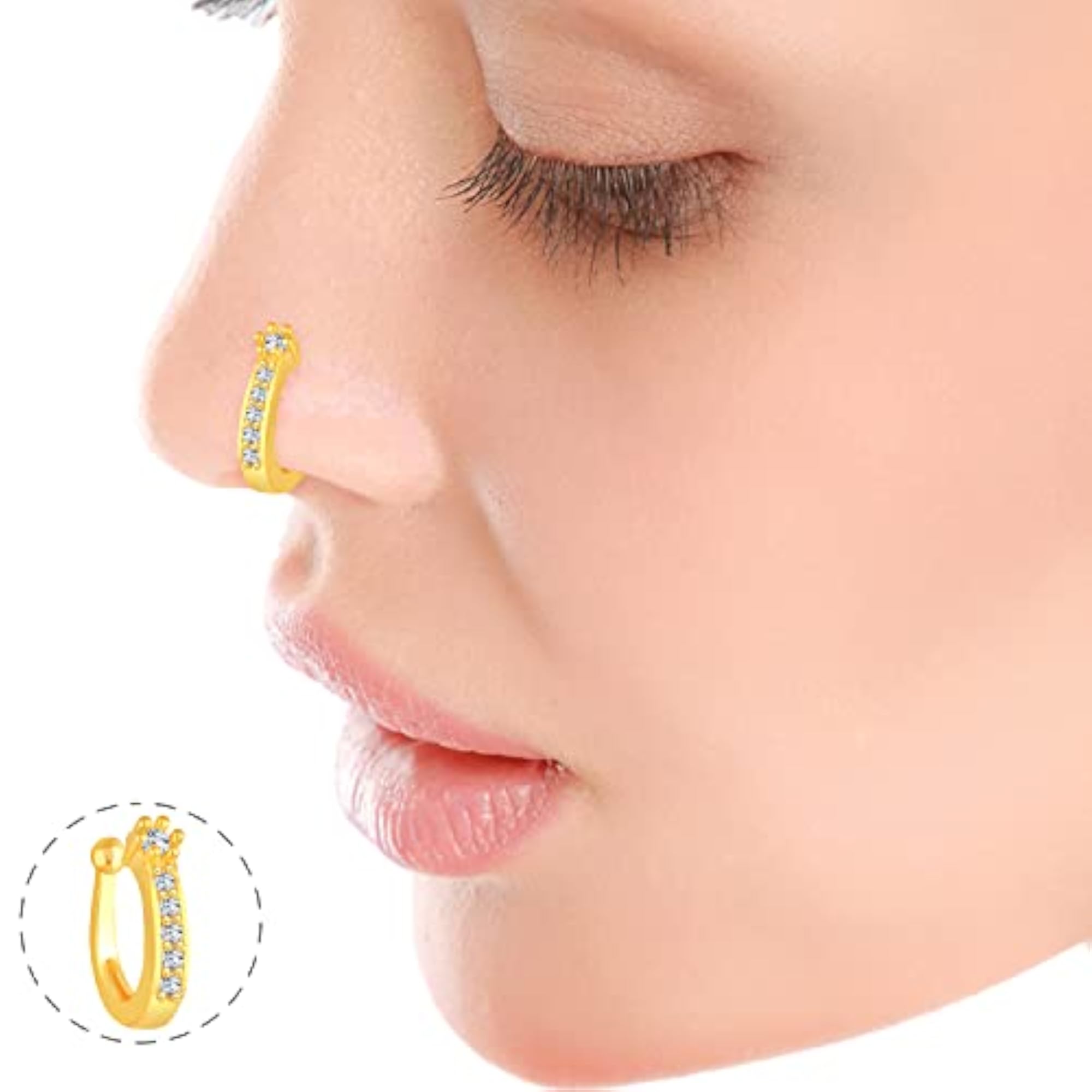 Women's Gold Plated Diamond CZ Stone Studded Nath